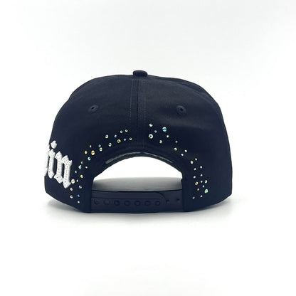Become Again crystal hat, back — crystal scatter and snap